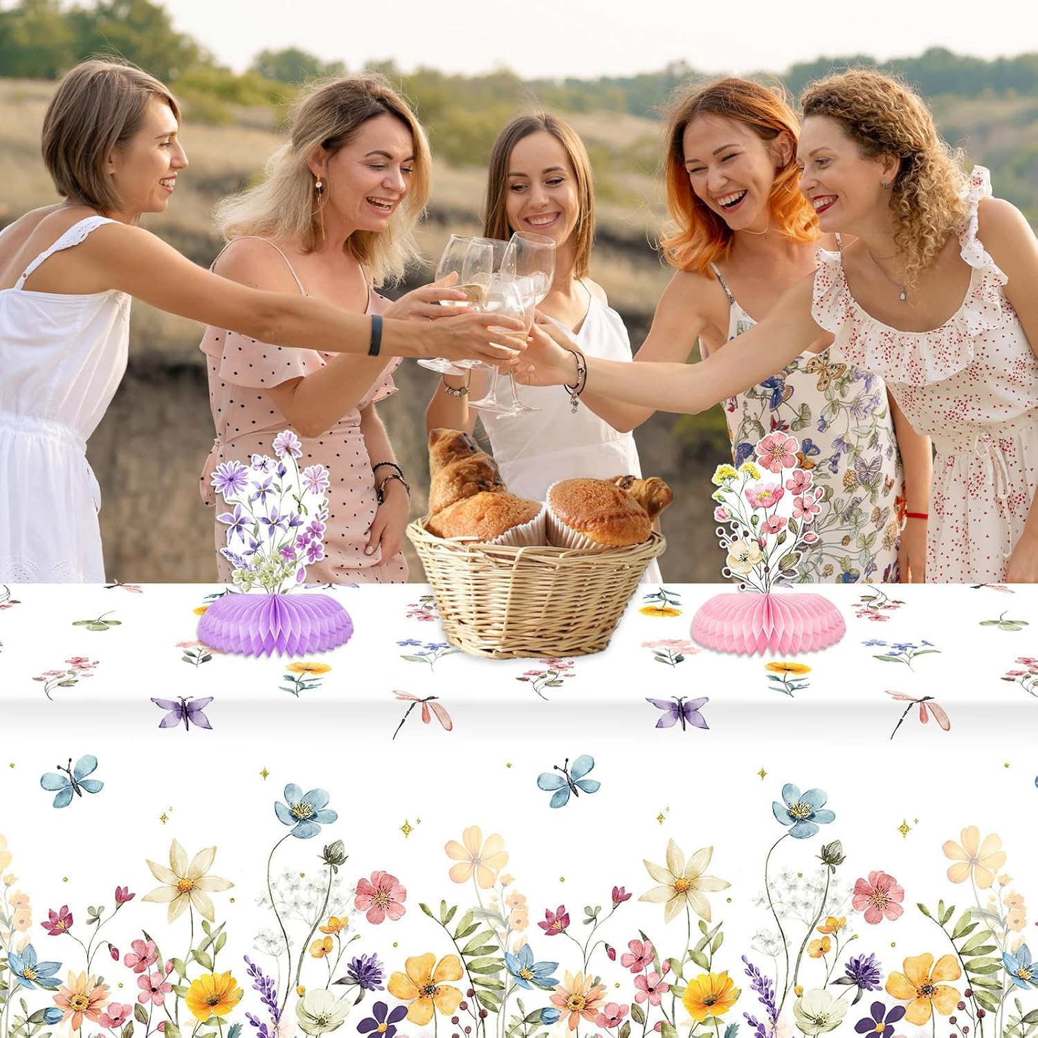 3 Piece Wildflower Tablecloths for Spring Birthday Party
