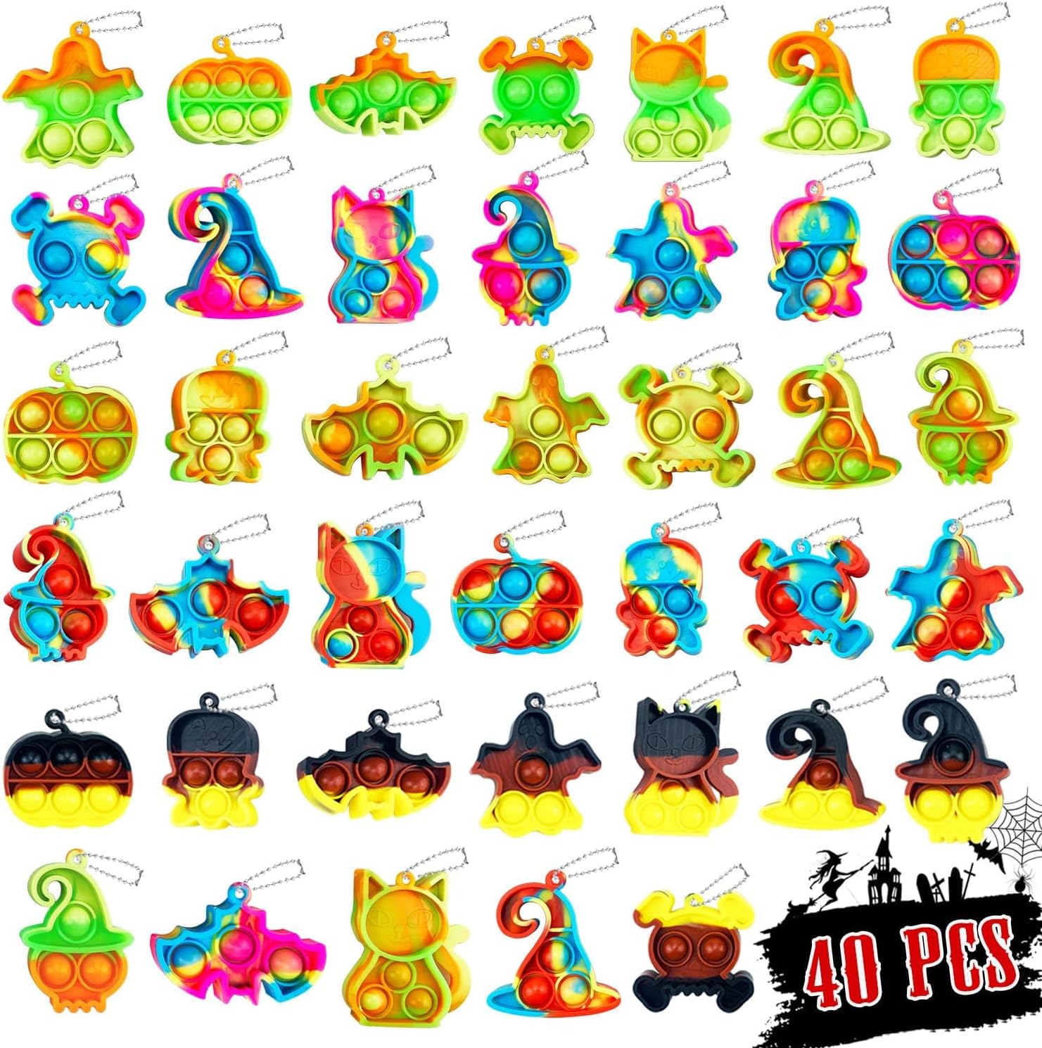 40 Pcs Halloween Pop Keychain Fidget Toy Pack