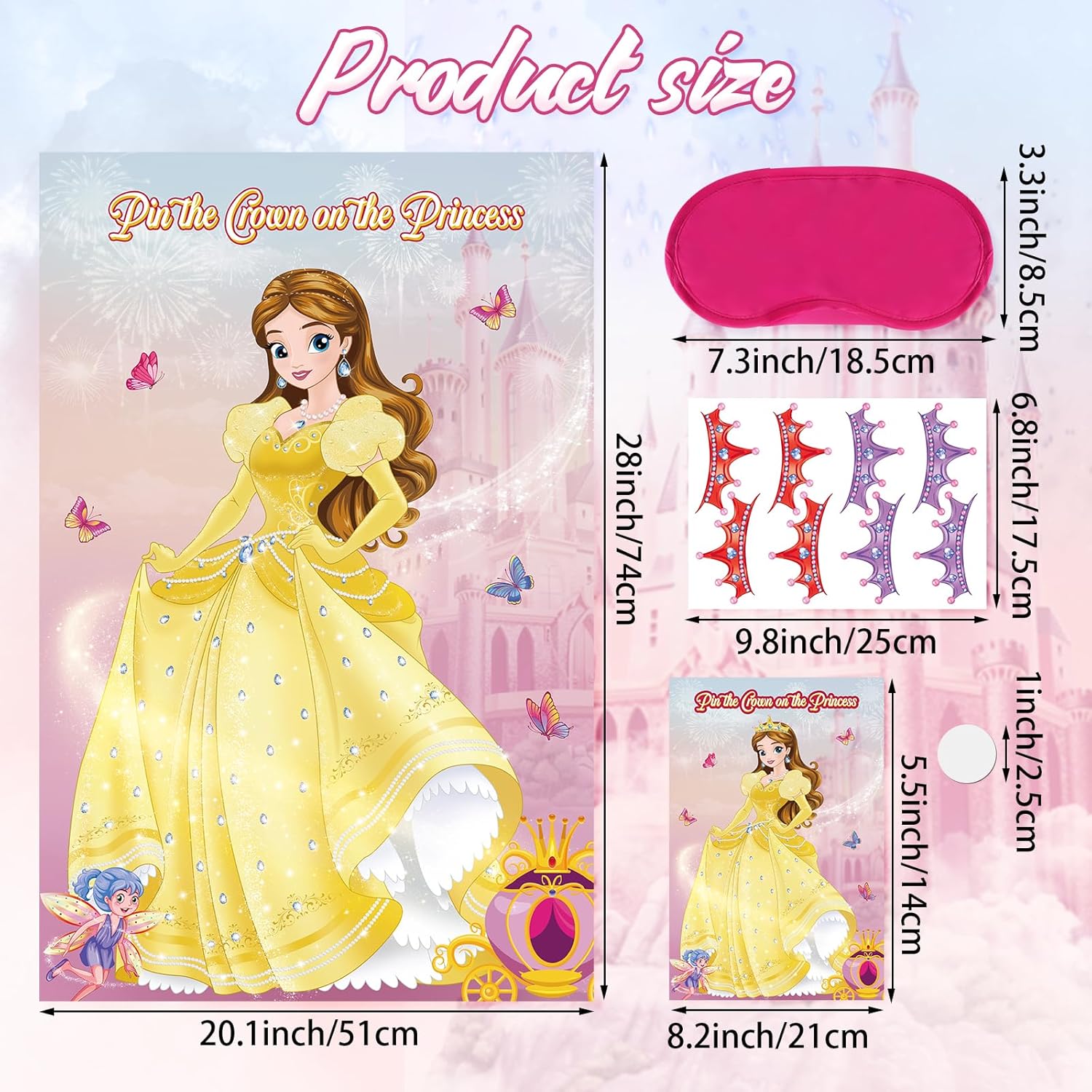 Pin The Crown on The Princess Party Game with Belle Poster and Stickers