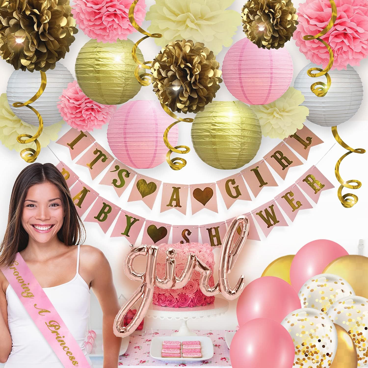 Pink and Gold Baby Shower Decorations for Girl