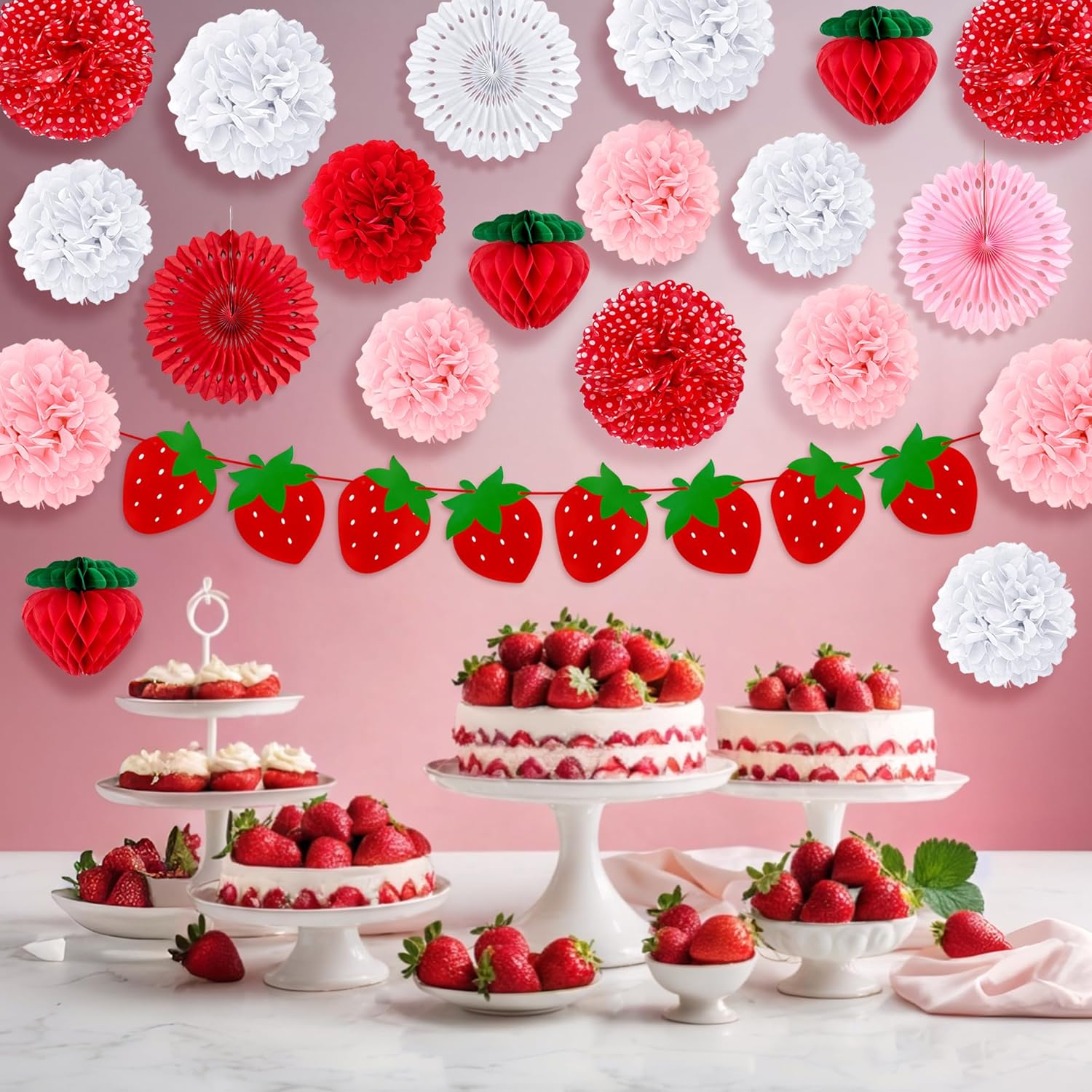21PCS Strawberry Party Decorations Set