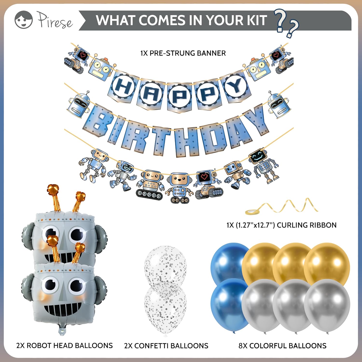 Pirese Robot Birthday Decor Banner