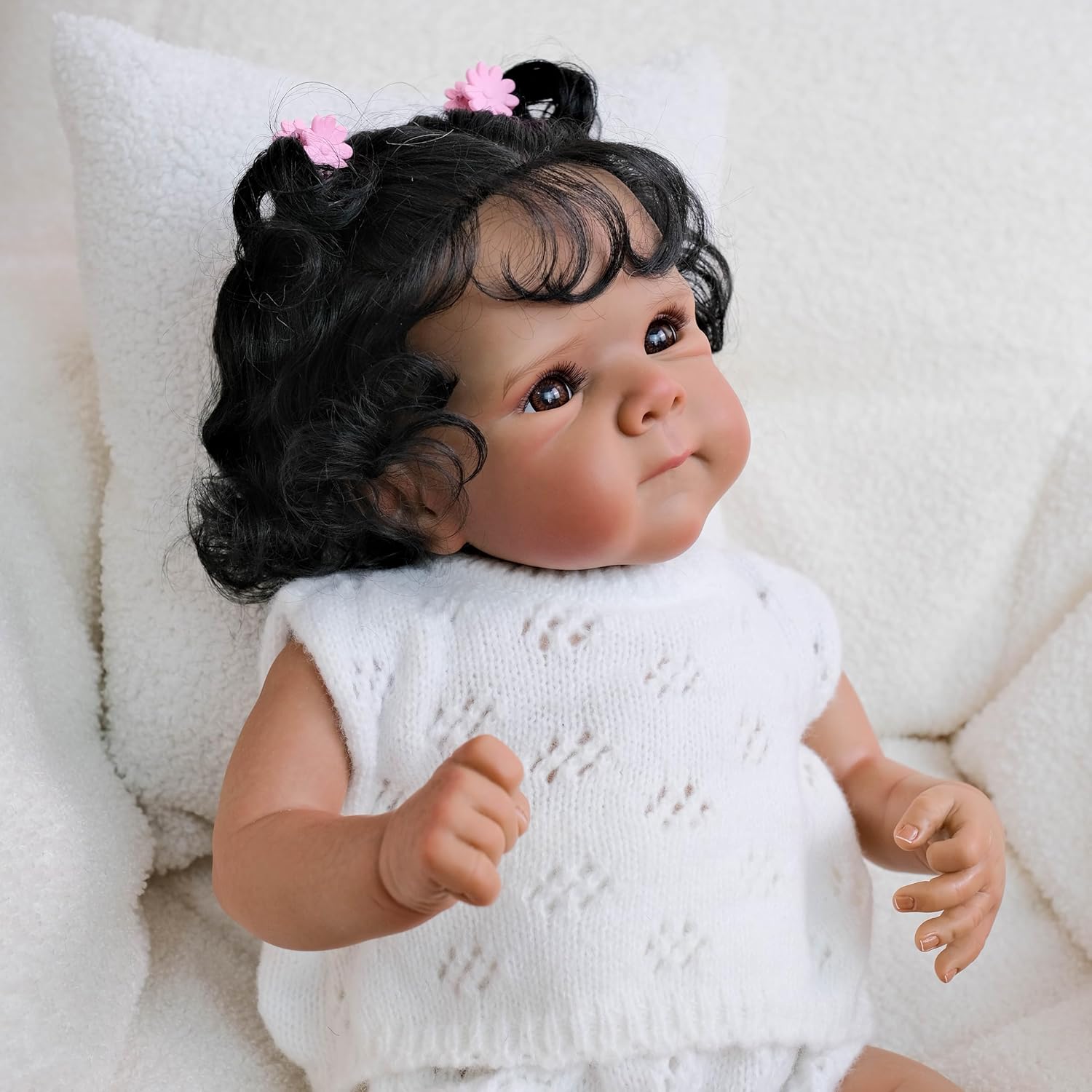 RXDOLL Realistic 18 Inch Black Baby Doll with Feeding Toy