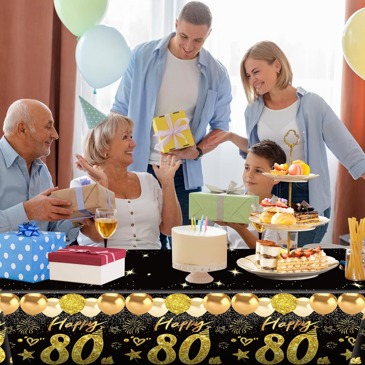 Uiorgui 2pcs 80th Birthday Tablecloth Set