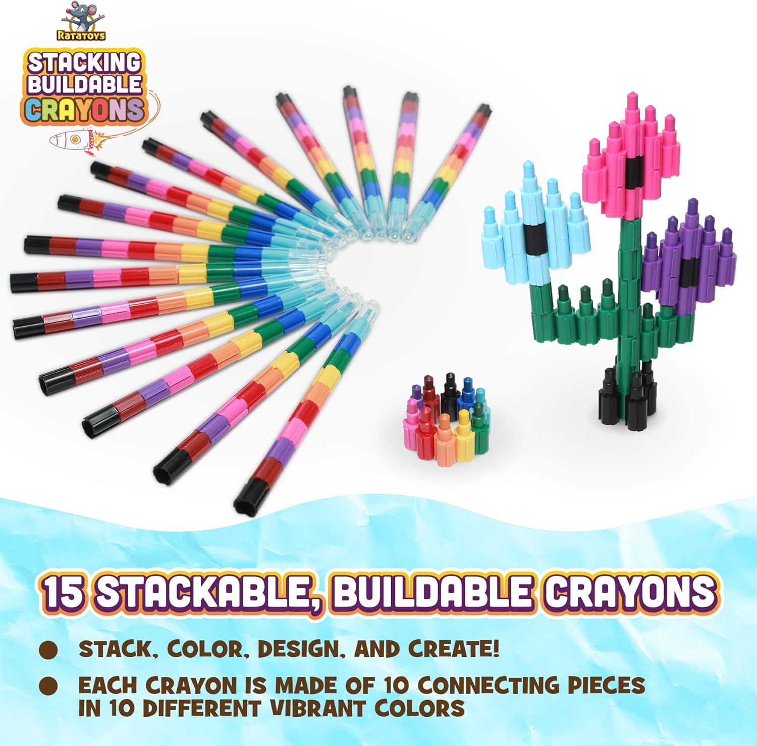 Stacking Crayons 15 Pc Set for Kids