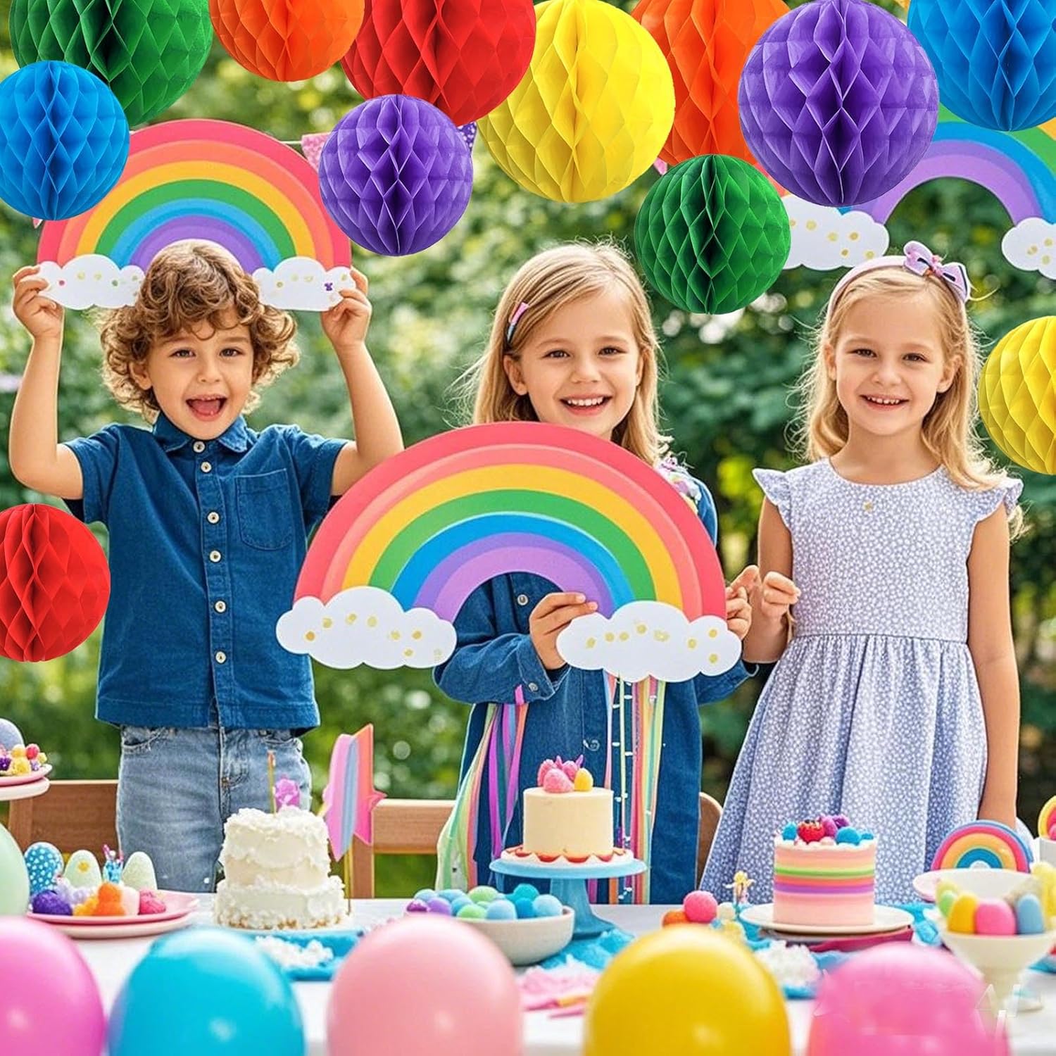 Rainbow Paper Honeycomb Balls 12 Pack for Party Decor