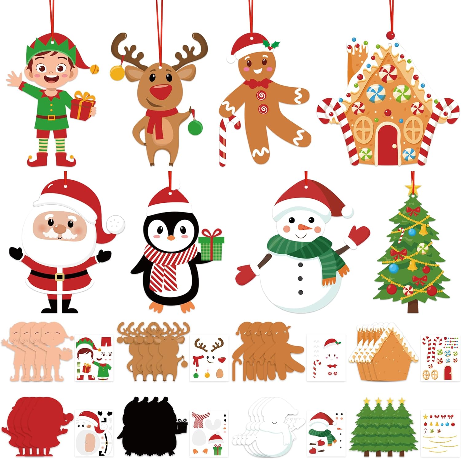 64 Pcs Christmas Ornament DIY Craft Kit with Stickers and Cutouts