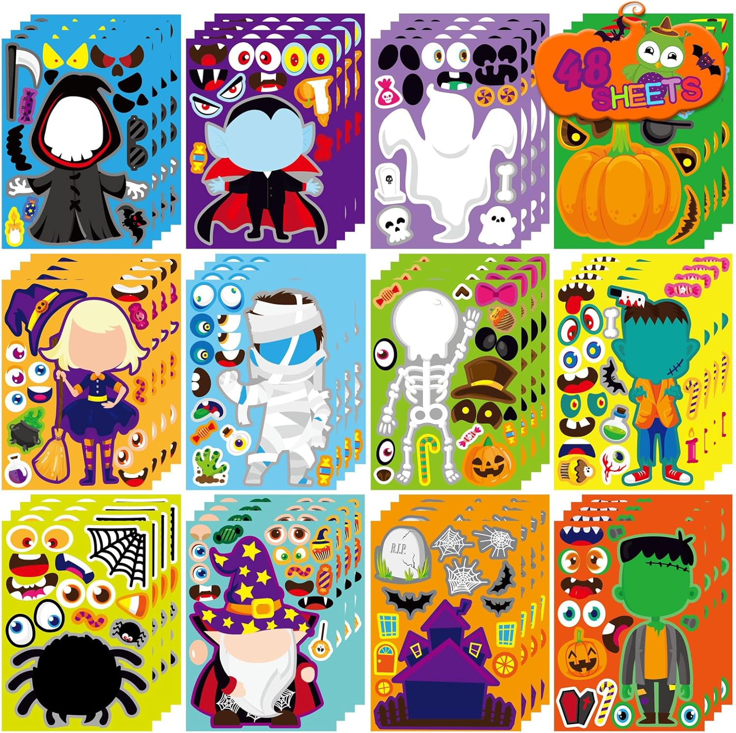 48 PCS Halloween Make-a-Face Stickers for Kids