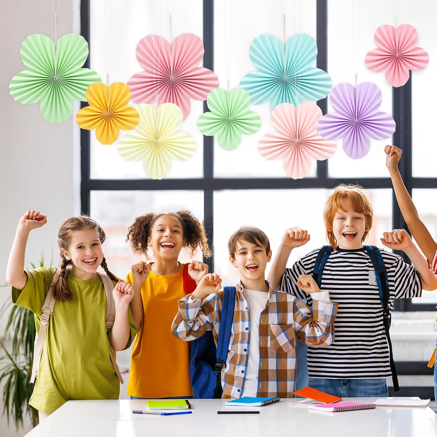COCHIE Pastel Paper Fan Flowers Classroom Decorations Set