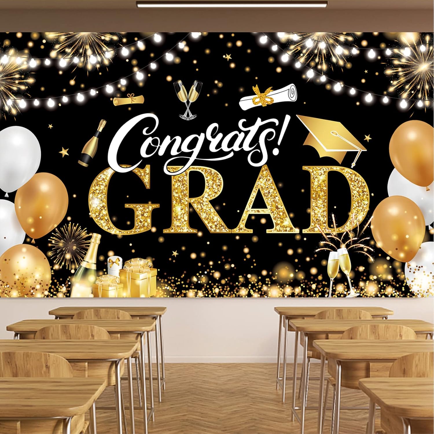 2025 Graduation Banner Black and Gold 728x433 Inch