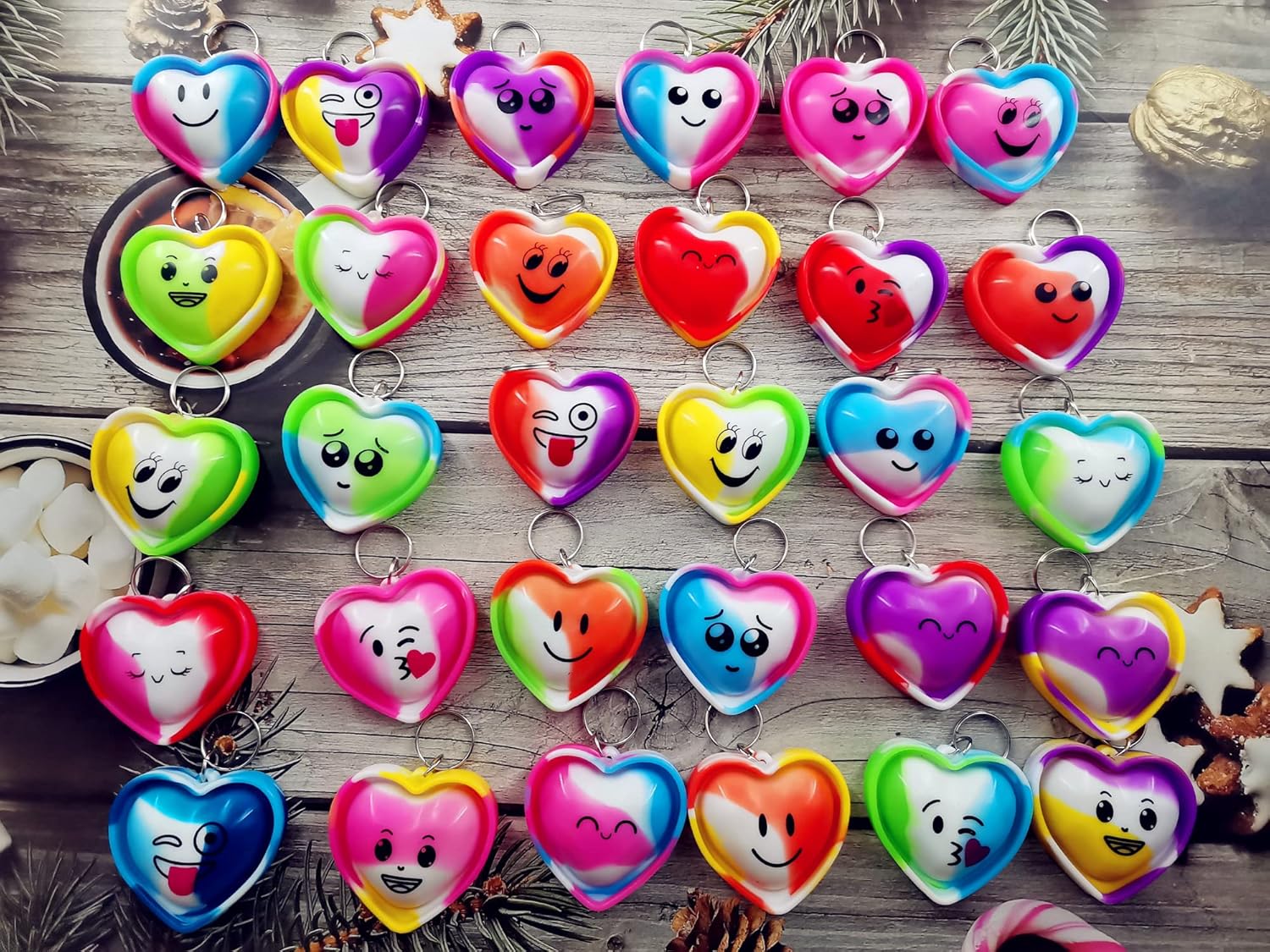 20 Pack Reversible Heart Fidget Keychains for Adults Kids