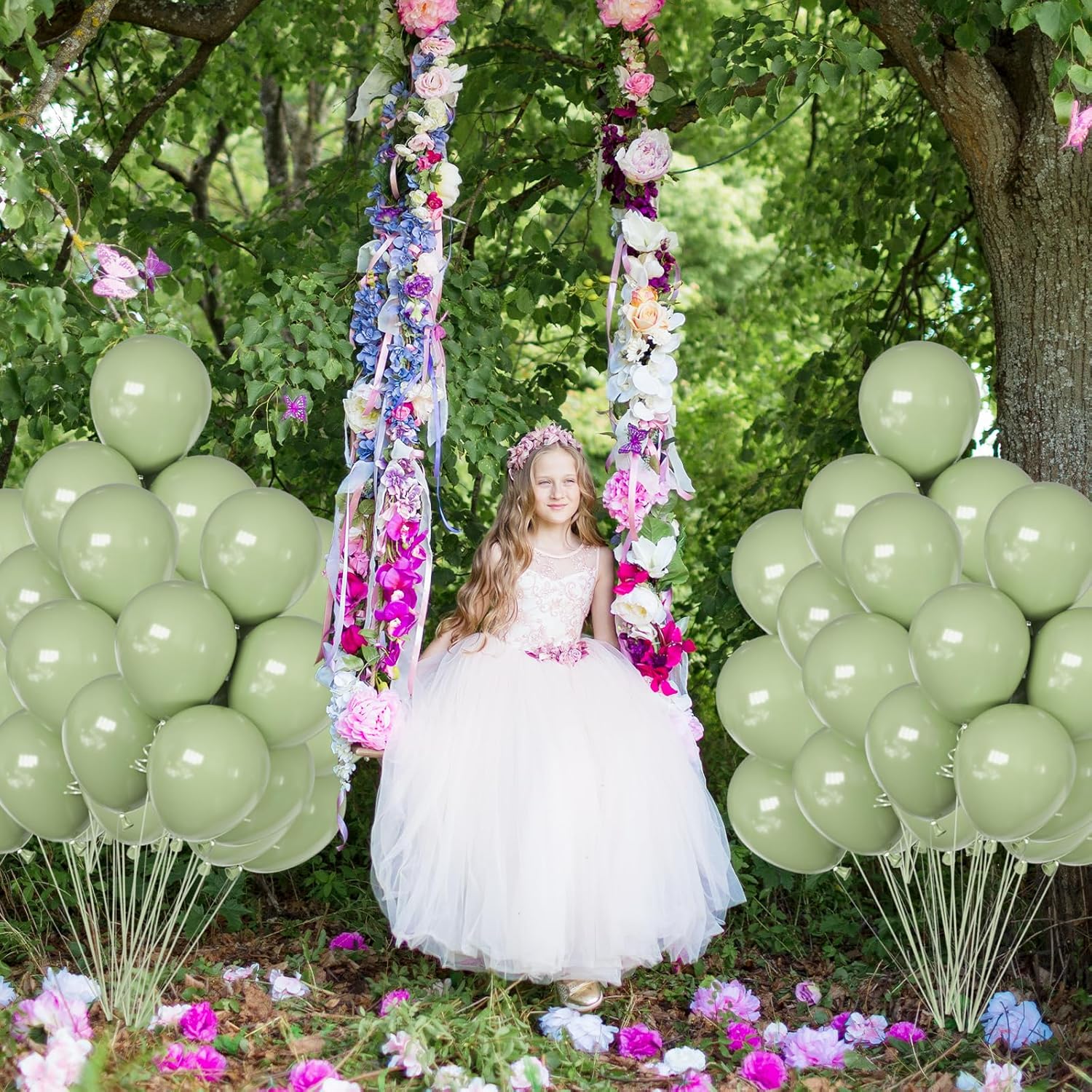 50pcs Sage Green Balloons with Ribbon and Glue