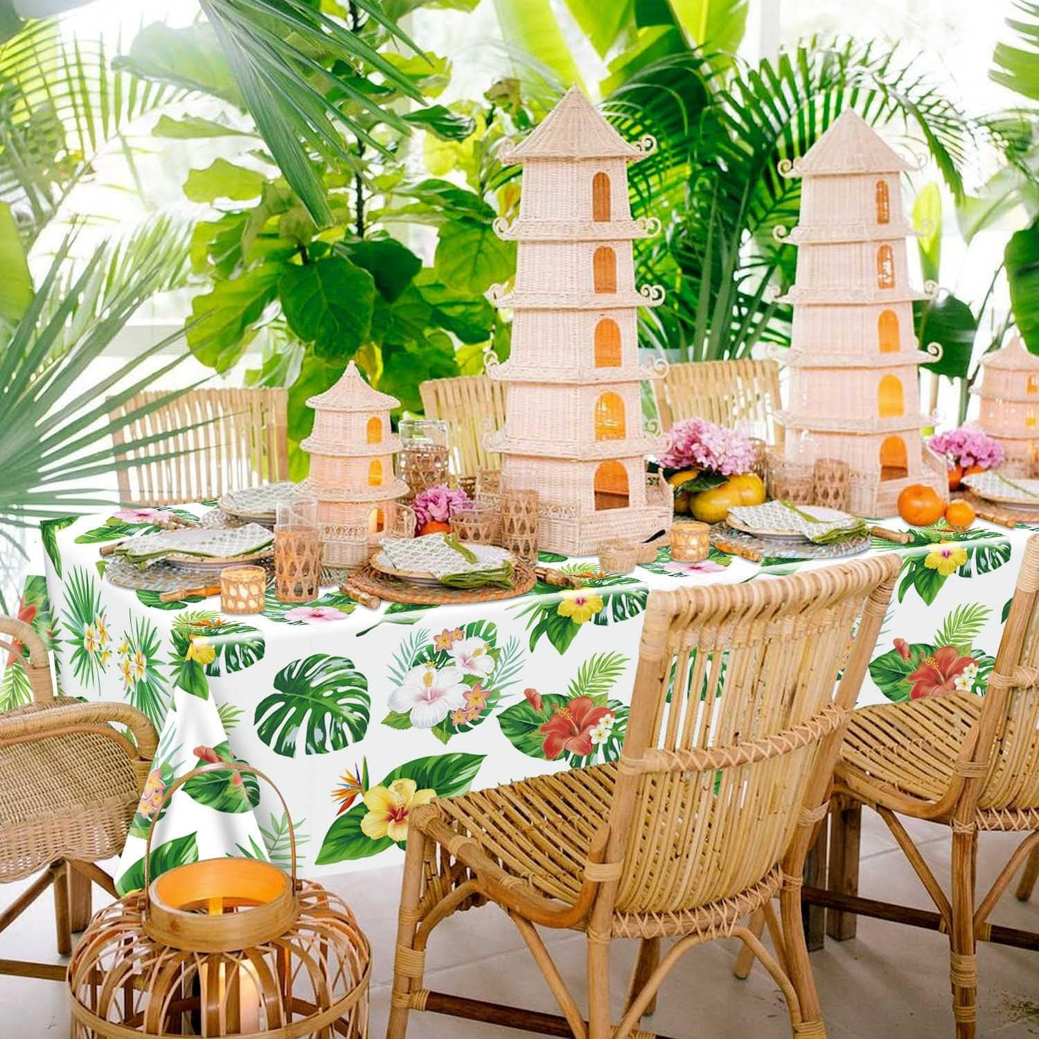 4 Pack Hawaiian Luau Tablecloths for Party Decorations