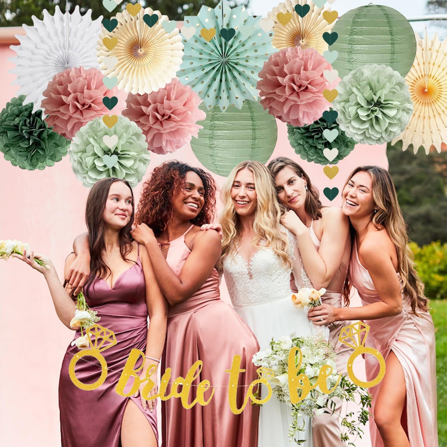 Sage Green Dusty Pink Bachelorette Decorations Set