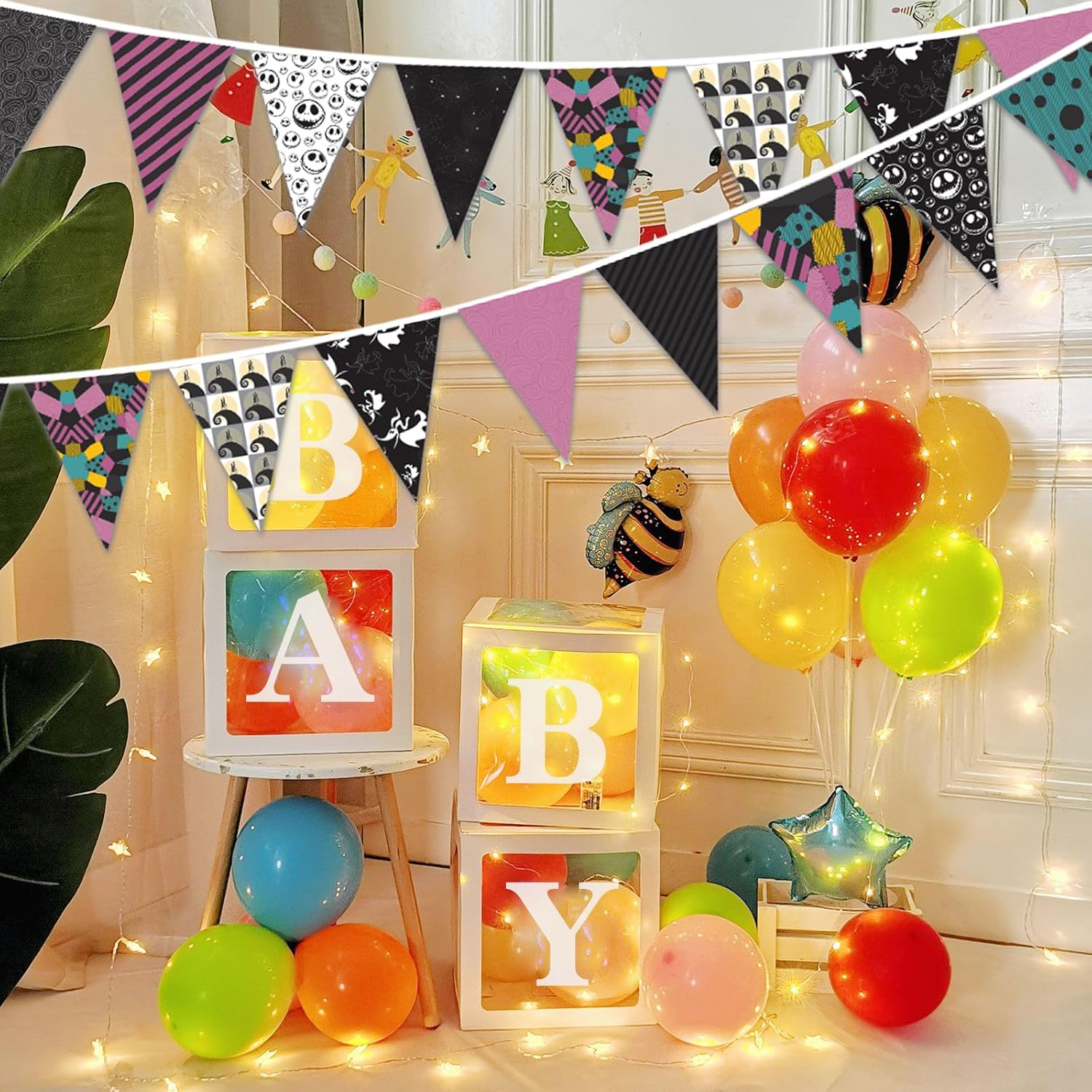 Jack and Sally Themed Fabric Pennant Banner