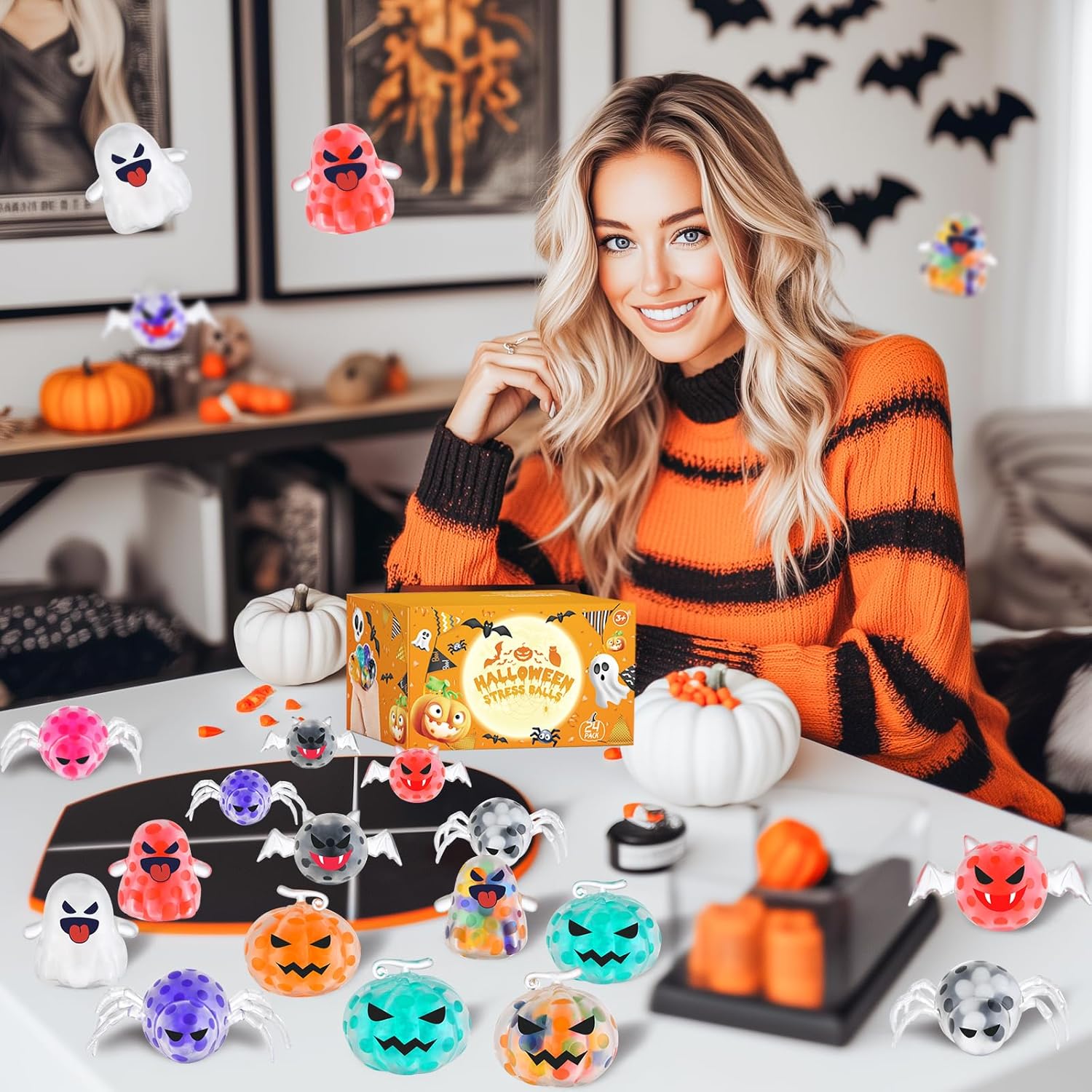 24 Pack Halloween Mini Squeeze Balls Stress Relief Set