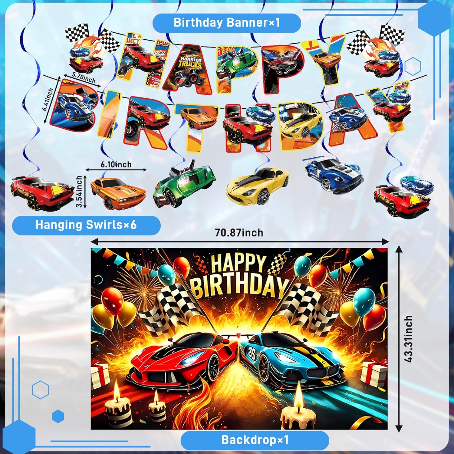 51 Pcs Racing Car Party Decorations for Kids Birthday