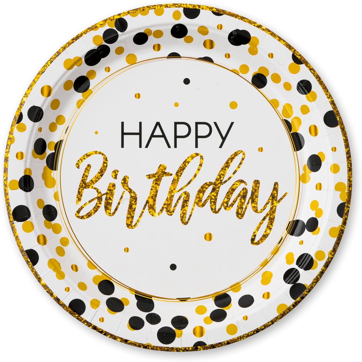 Royal Bluebonnet Black and Gold Birthday Plates Set of 24