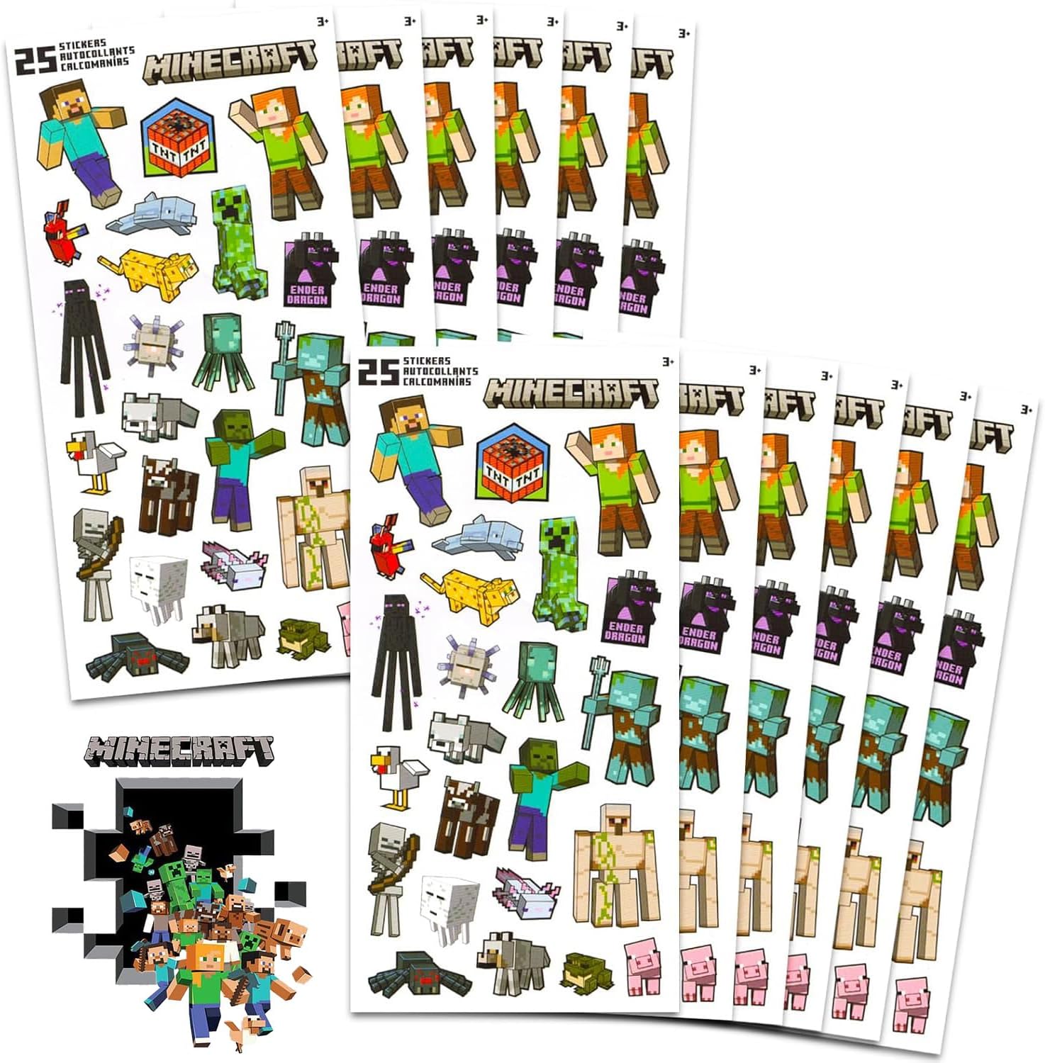 Minecraft Party Favors Bundle 12 Pack Sticker Sheets for Kids