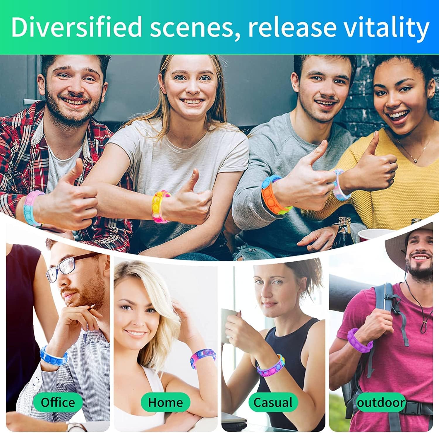 100Pcs Pop Bracelet Fidget Toys Pack for Kids and Adults