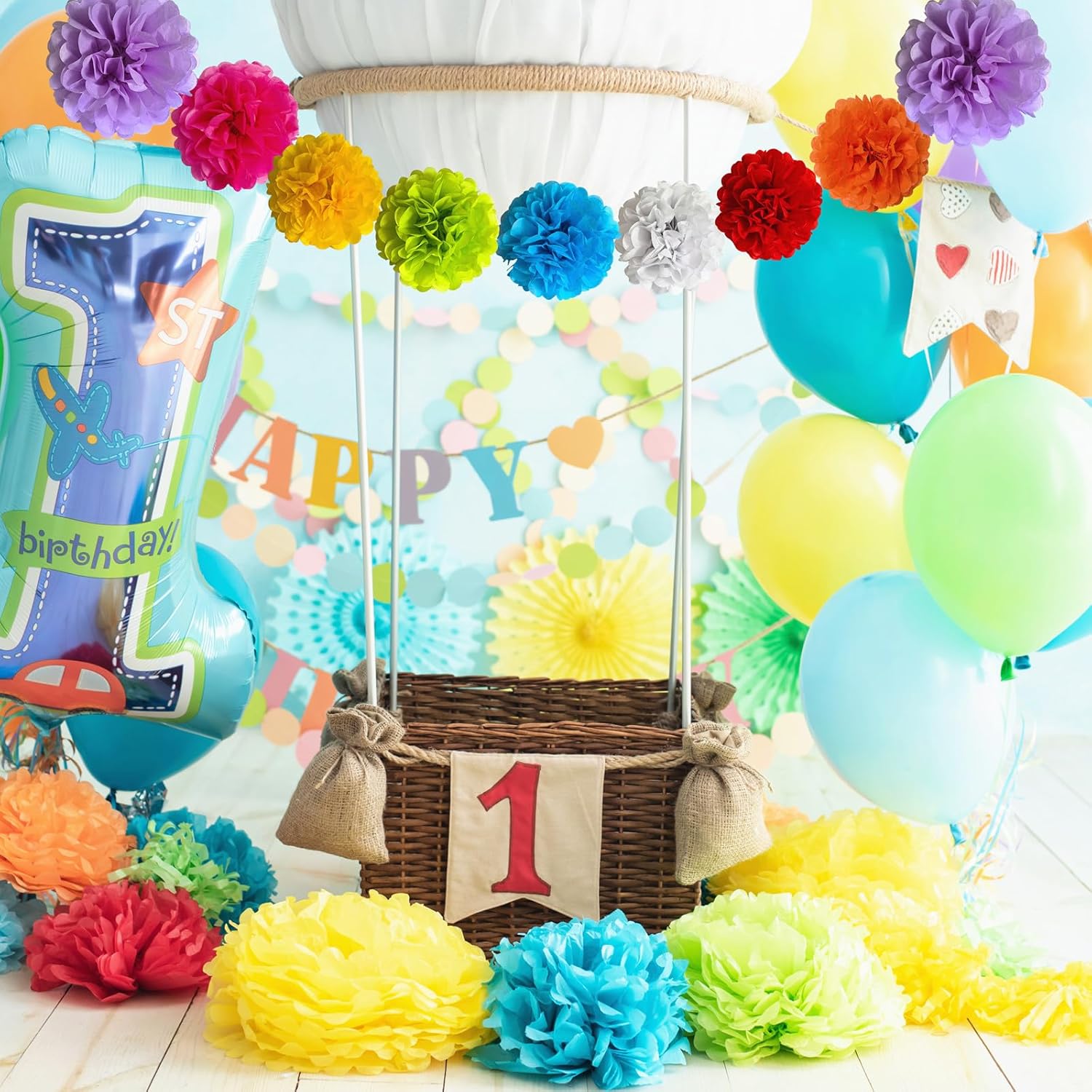 24 Packs Fiesta Decorations Tissue Paper Pom Poms Flower Set