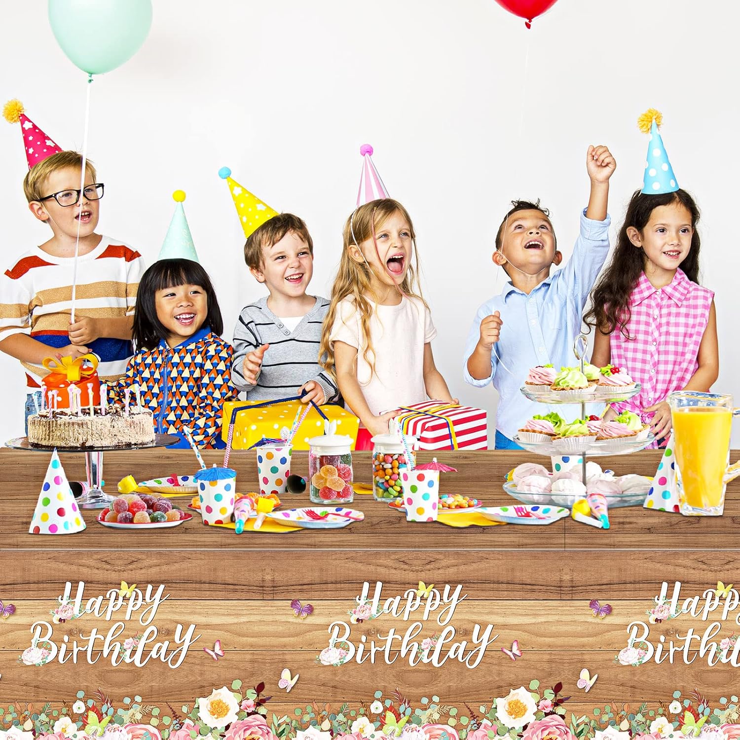 Floral Birthday Tablecloths with Butterfly Design 3 Pcs