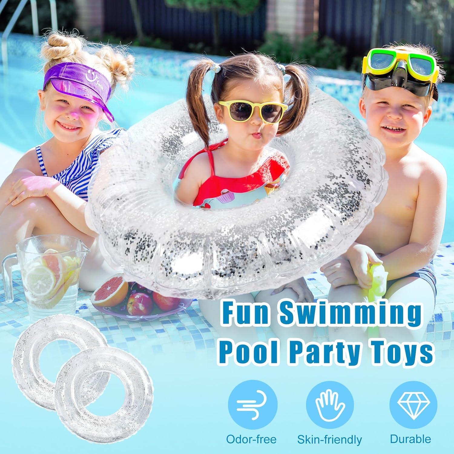 Whaline 4Pcs Clear Glitter Swim Rings