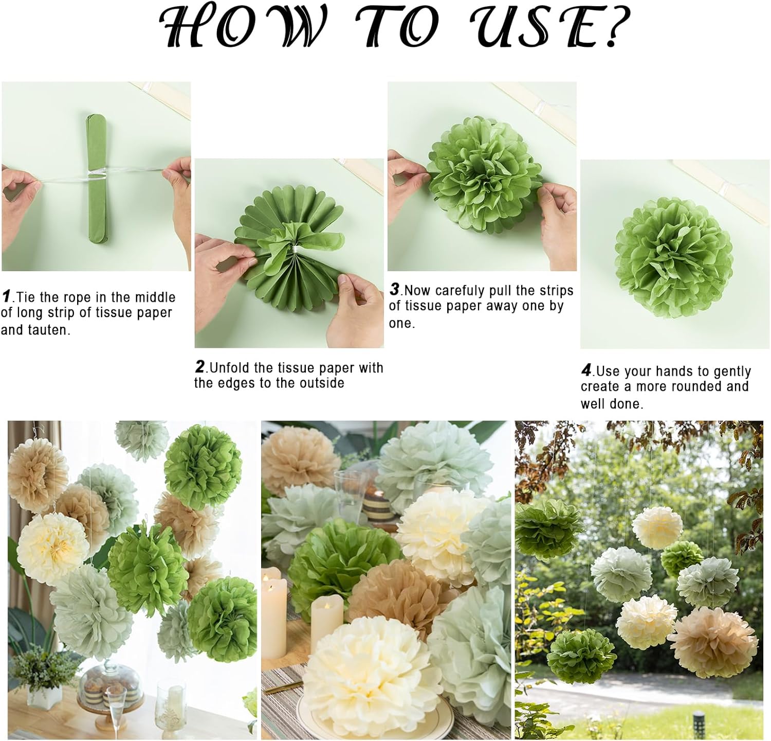 Easy Joy Olive Sage Green Pom Poms Party Decorations