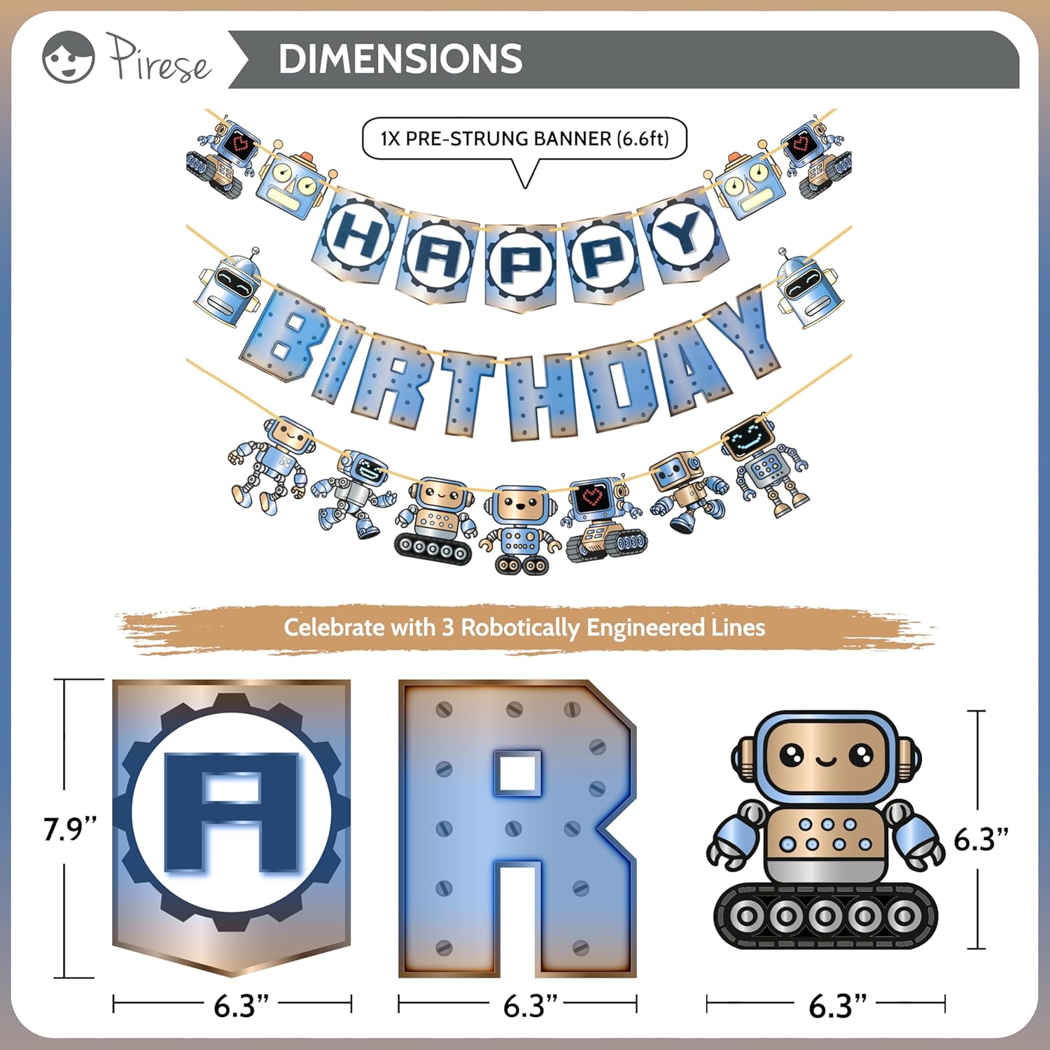 Pirese Robot Birthday Decor Banner