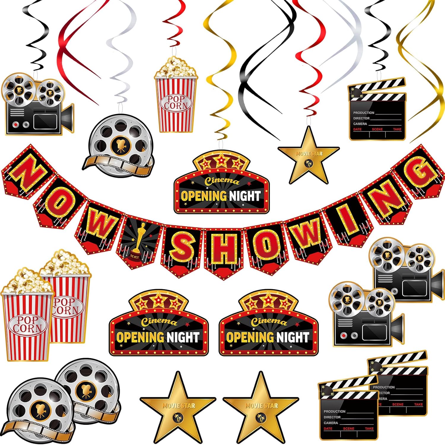 45 Piece Movie Night Decor Kit with Banner and Swirls