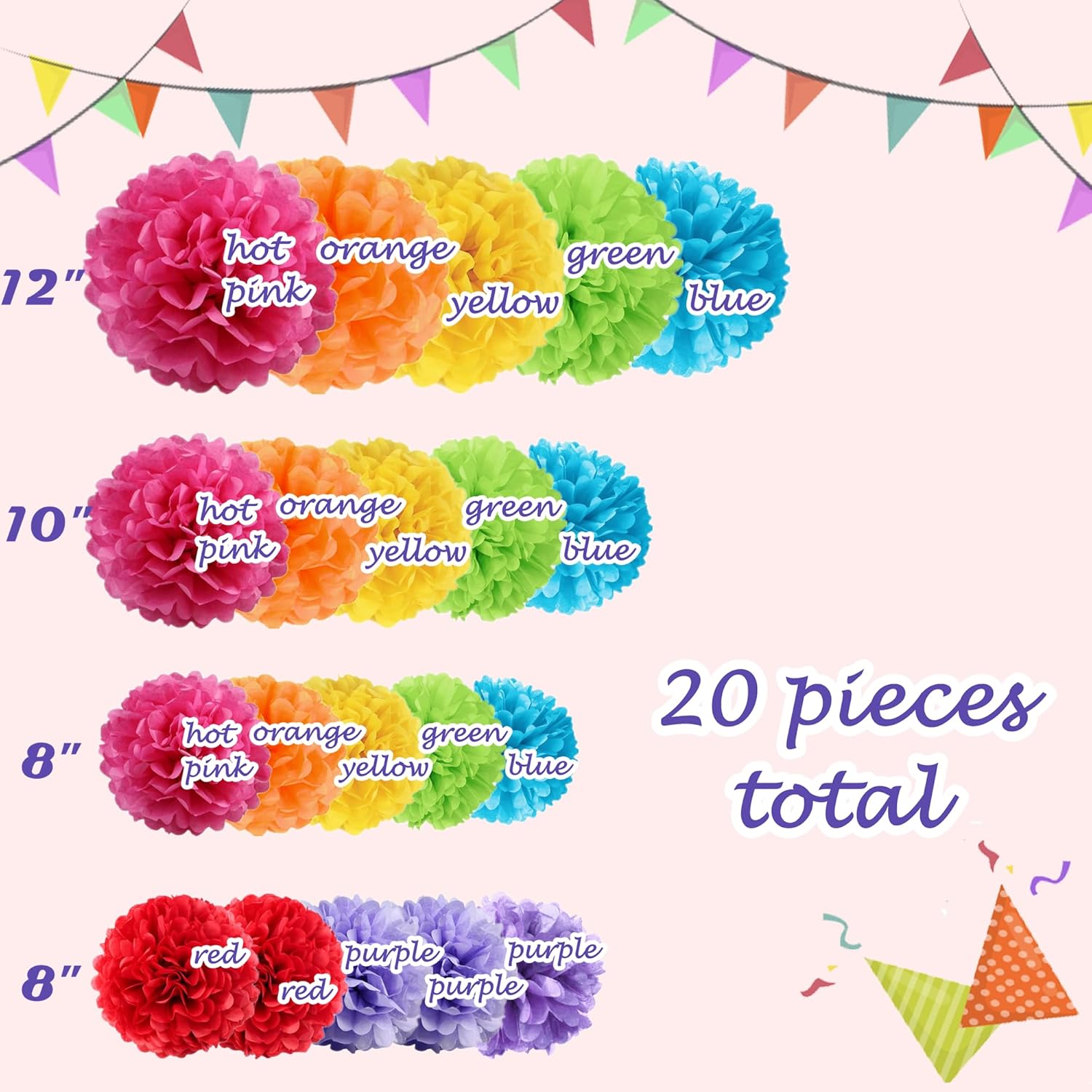 20 Pcs Multicolor Tissue Paper Pom Poms Kit