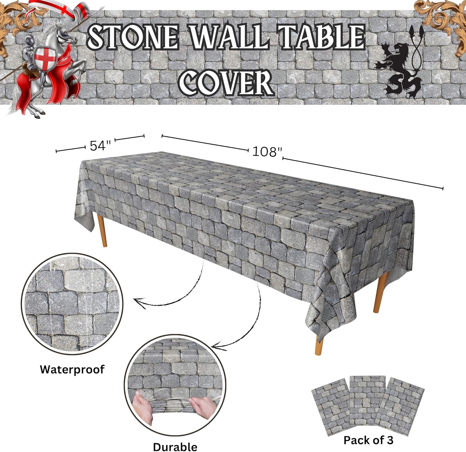 Stone Wall Table Covers Pack of 3 - Medieval Party Decor