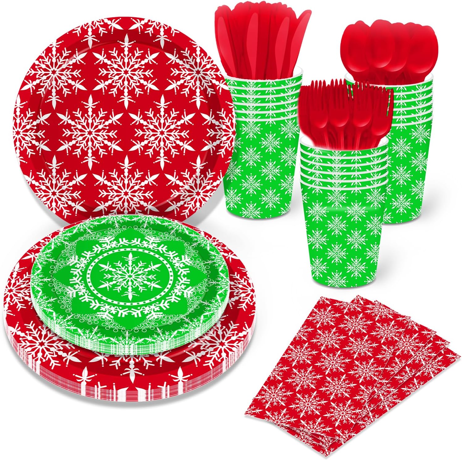 116 Pcs Christmas Snowflake Party Tableware Set for 16 Guests