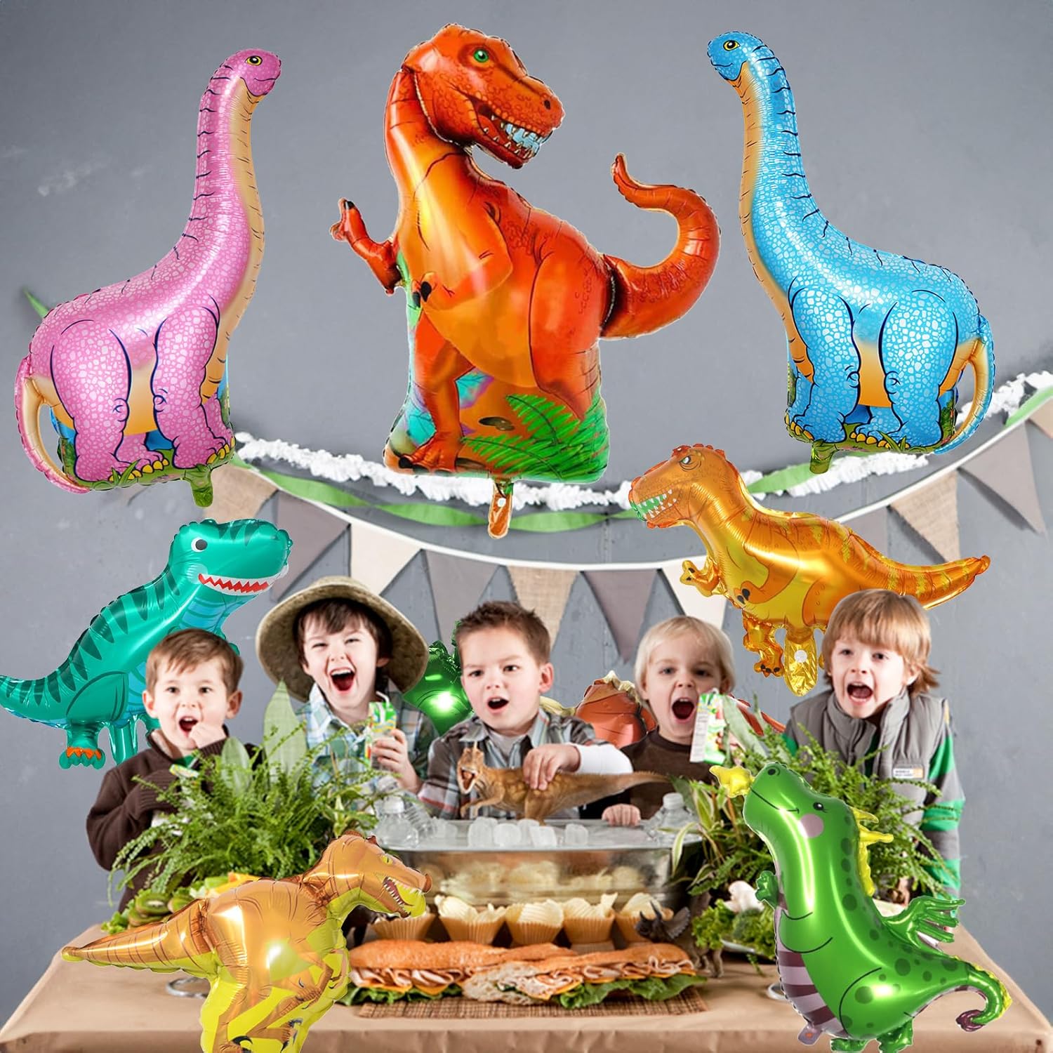 Dinosaur Foil Balloons Set 7 Pieces for Kids Party