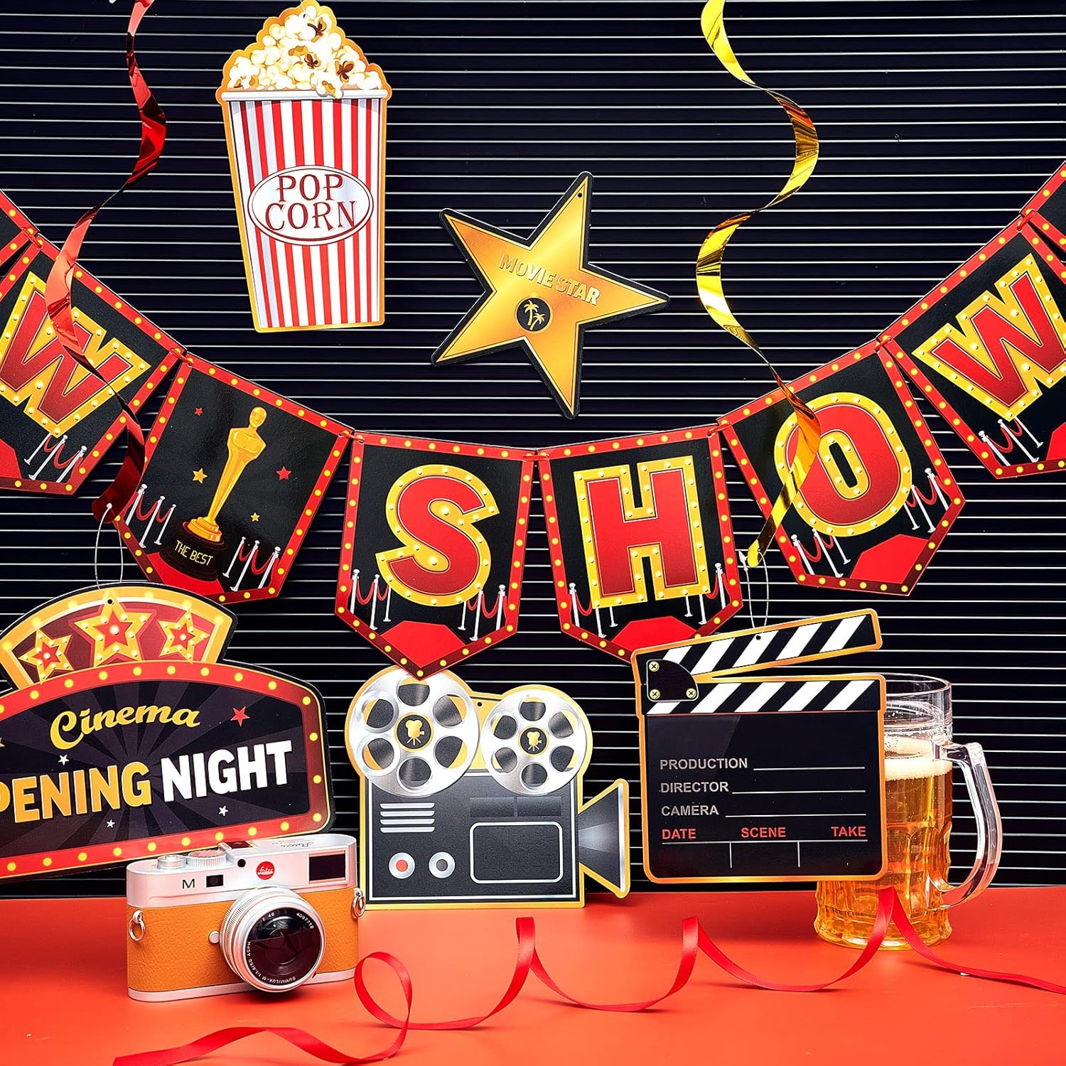 45 Piece Movie Night Decor Kit with Banner and Swirls