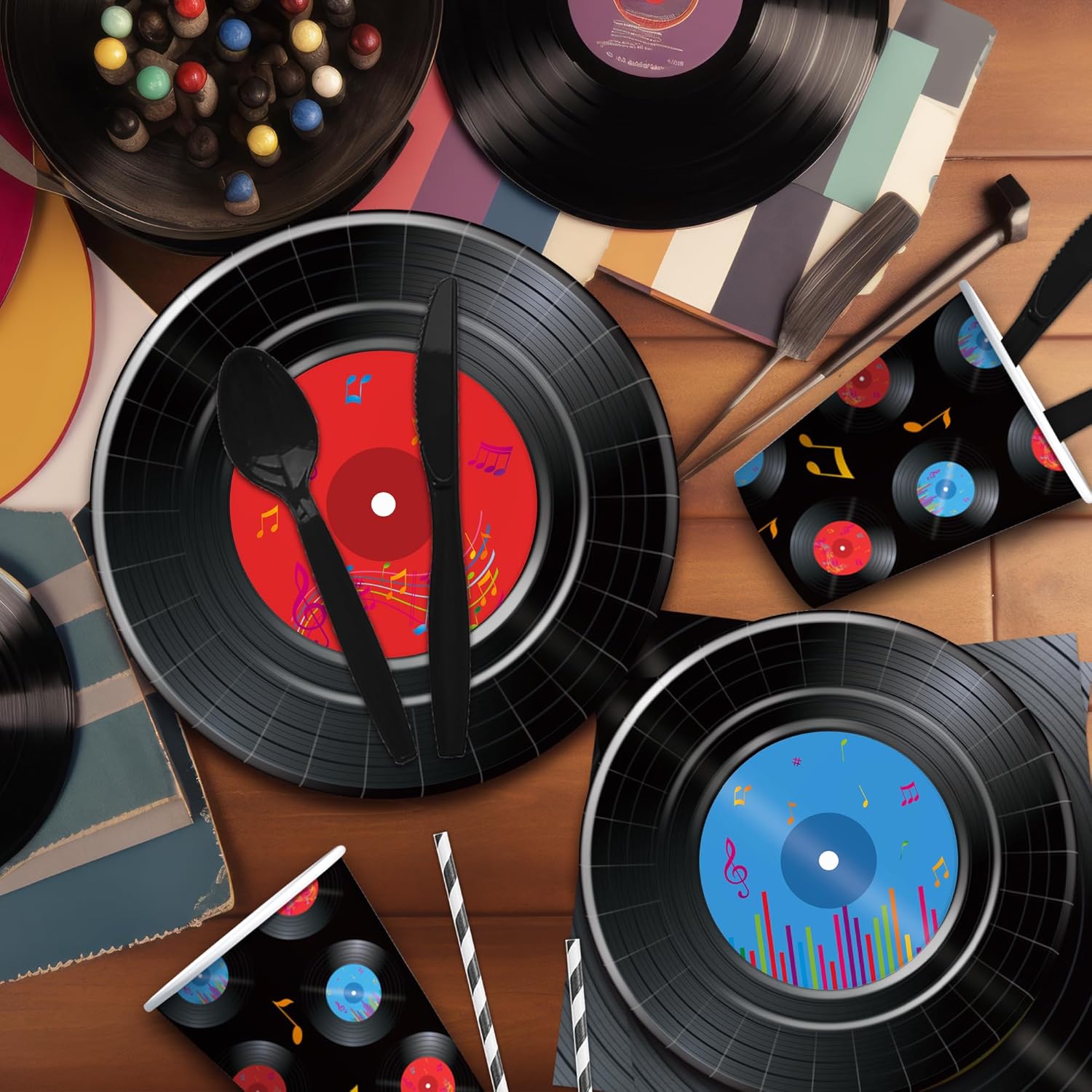 50s Rock Record Party Tableware Set for 24 Guests
