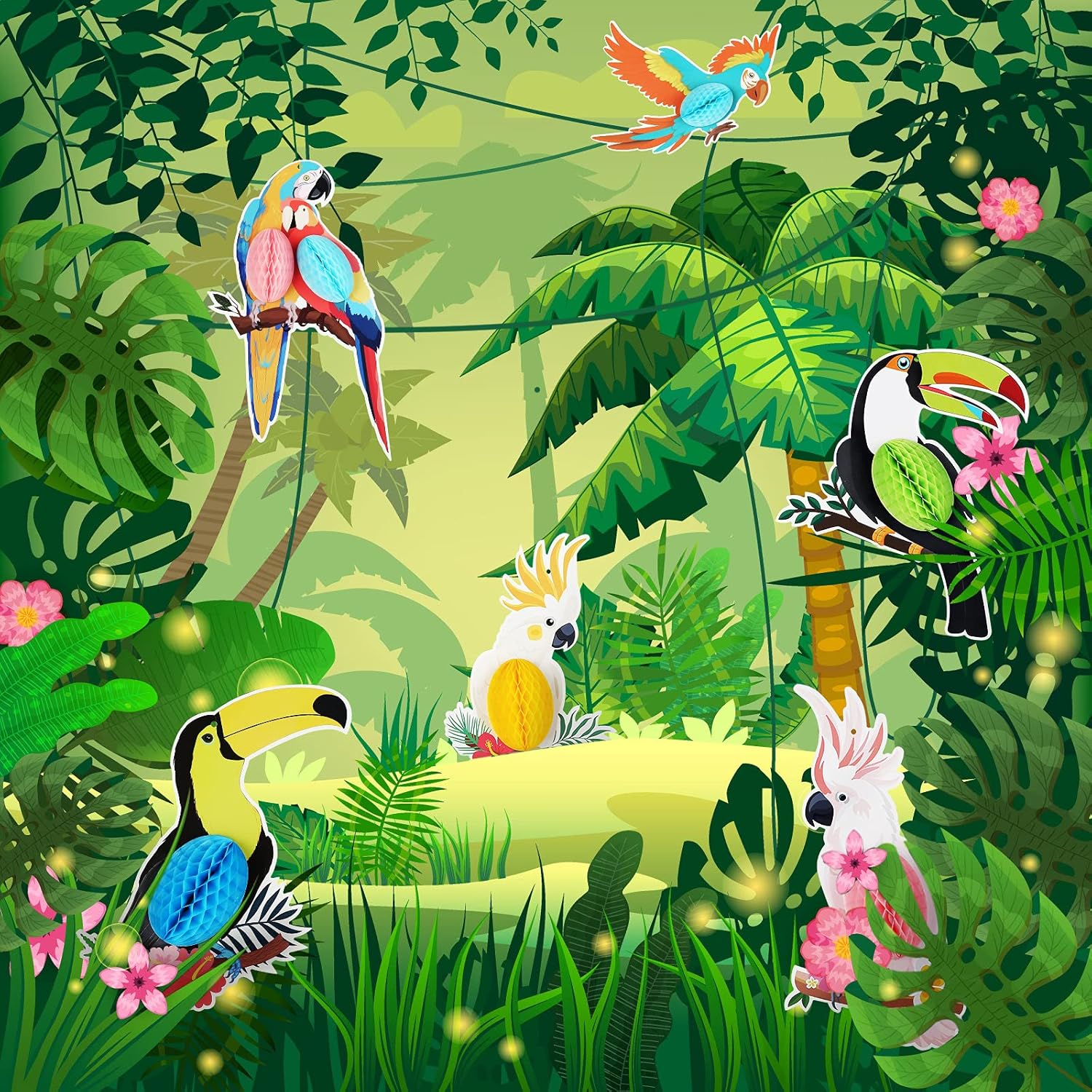 6 Pieces 10 Inch Tropical Parrot Birds Paper Cutouts Decorations