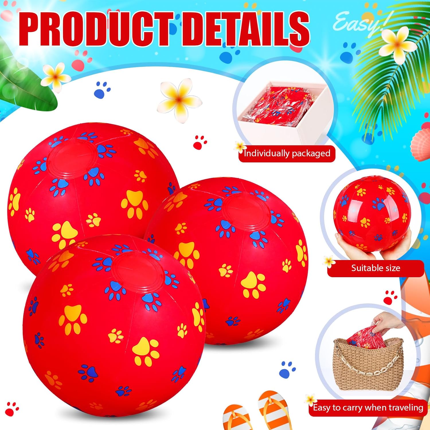 12 Pack Red Dog Paw Beach Balls for Kids 787 Inch