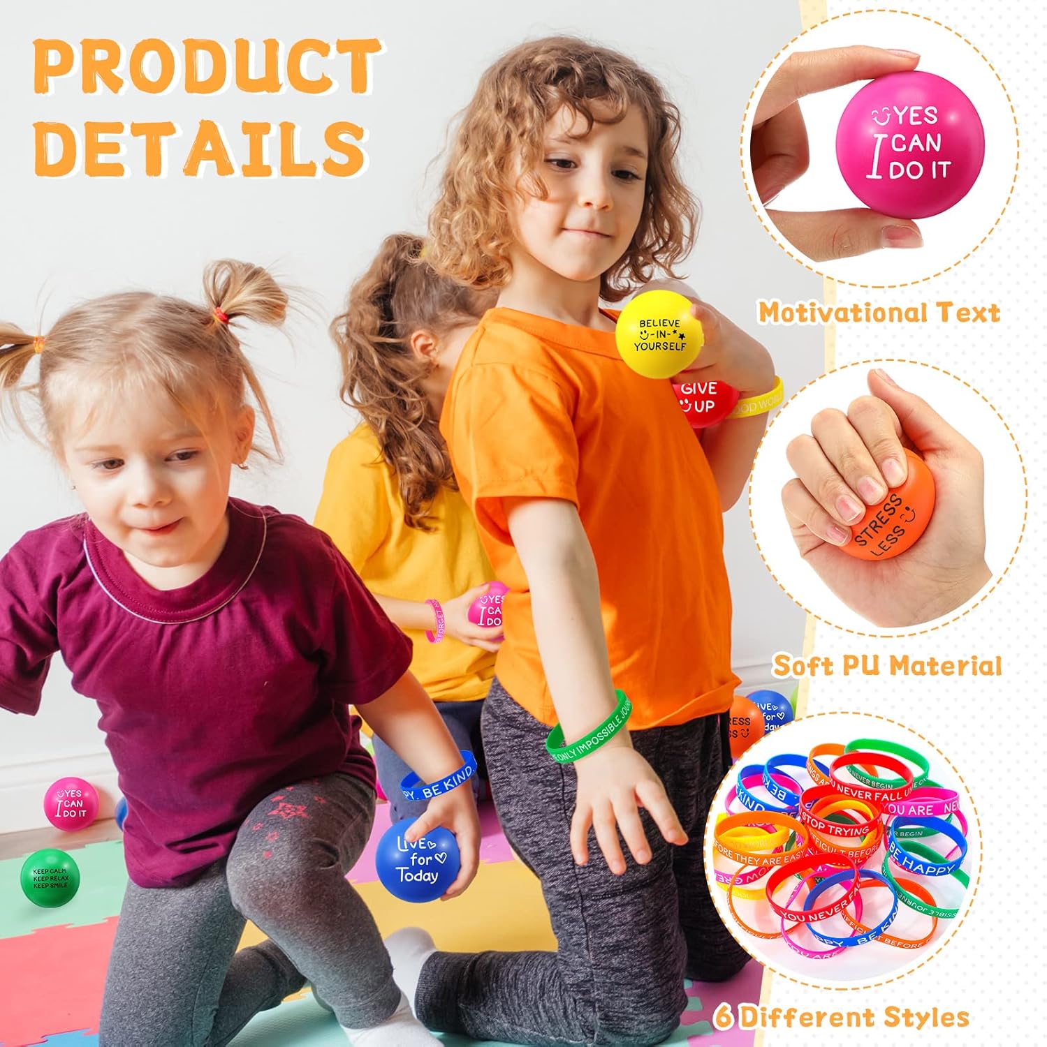 HyDren 72 Pcs Stress Relief Balls and Silicone Bracelets Set