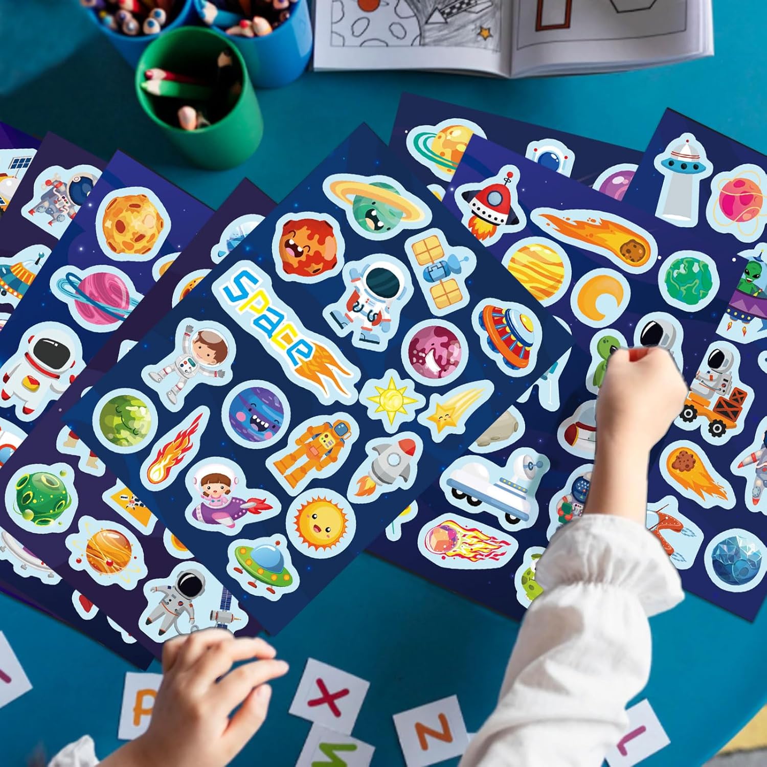 24 Sheets Space Themed Sticker Set - 8 Planets Astronauts Rockets