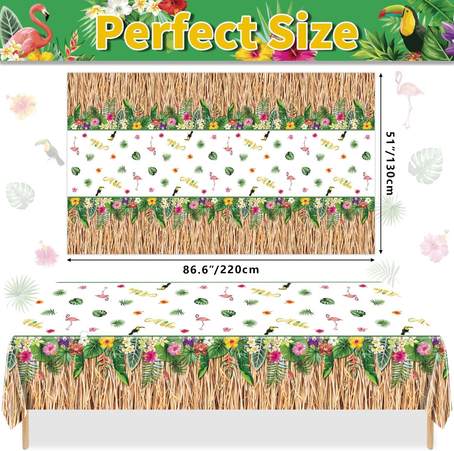 4 Pack Hawaiian Luau Grass Tablecloths for Parties