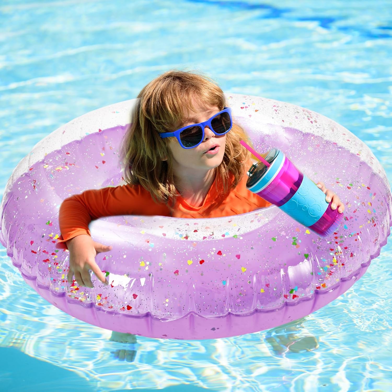 Whaline 3Pcs Purple Glitter Inflatable Swim Rings