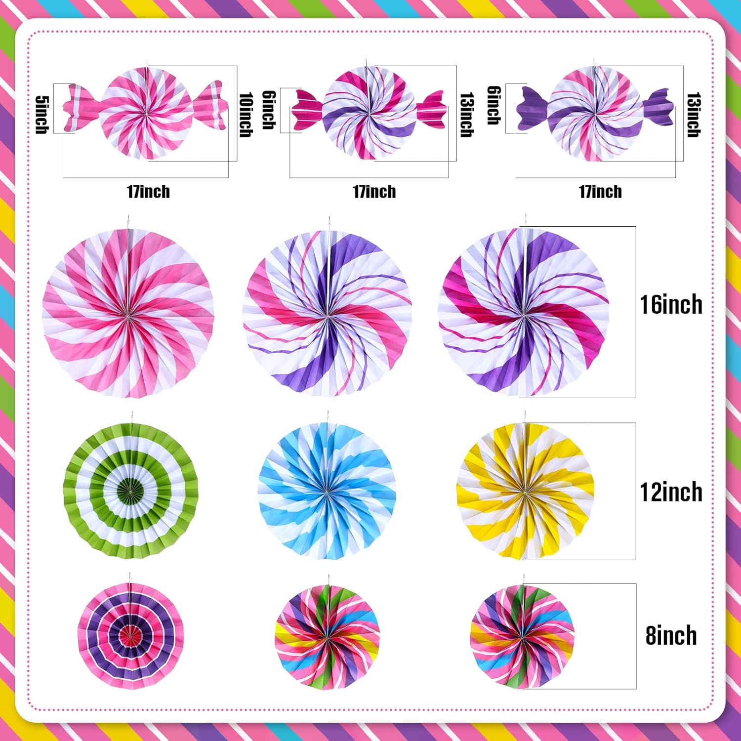 Outus 12 Pcs Candyland Themed Classroom Decor Fans