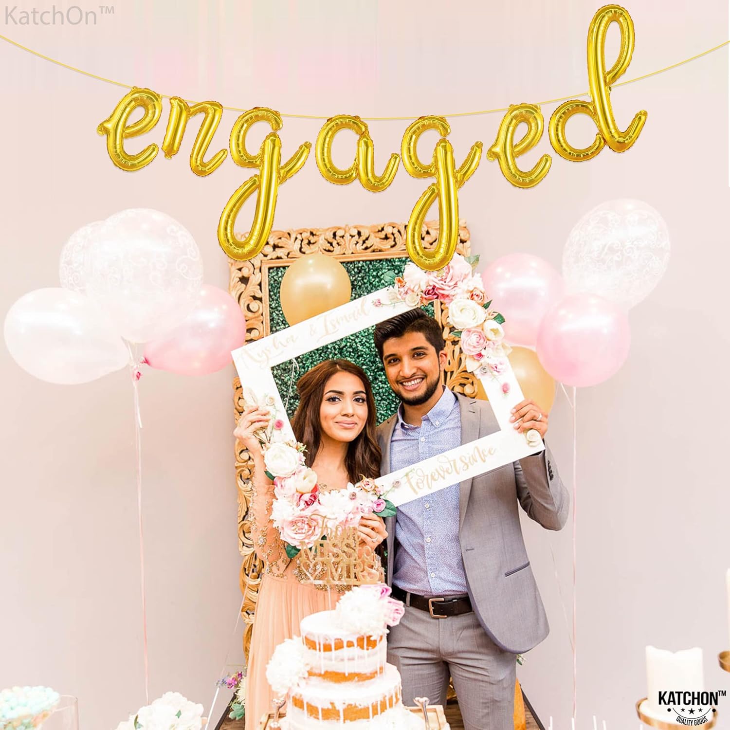 KatchOn Cute Gold Engagement Balloons Letters 10 Feet