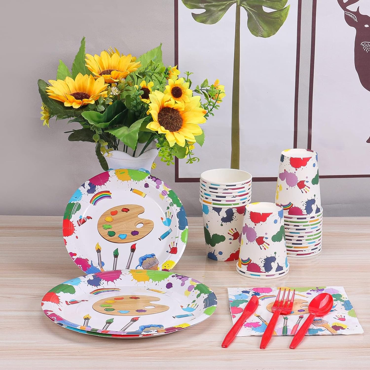 Atonofun Art Party Dinnerware Set for 24