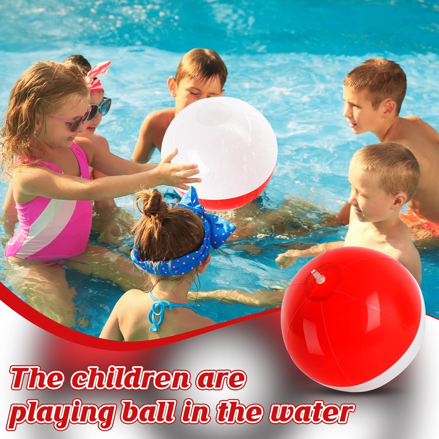 8PCS Cartoon Beach Ball Set-12 Inch Red White
