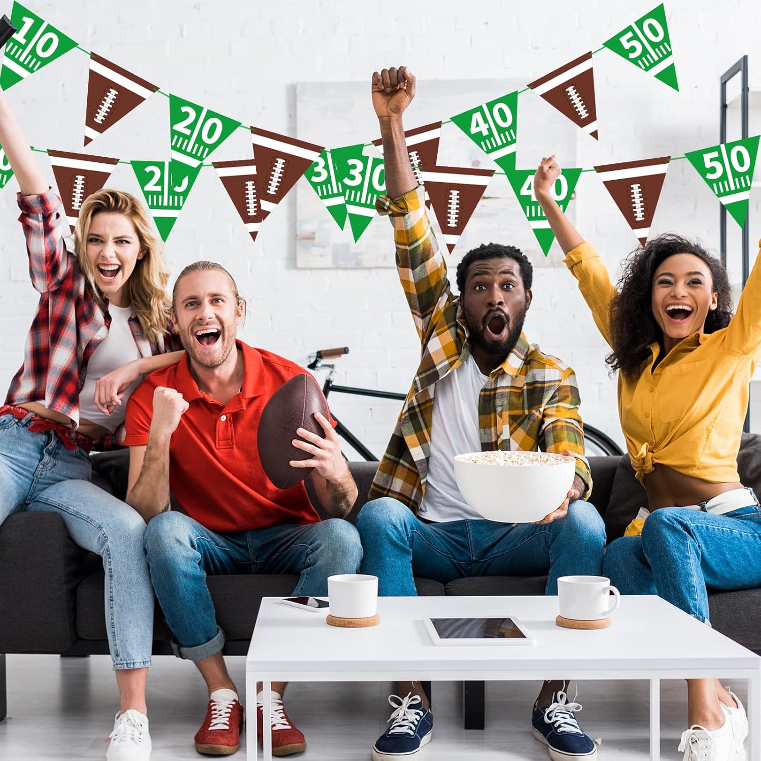 Football Decorations Bunting Triangle Flags Banner for Birthday Party