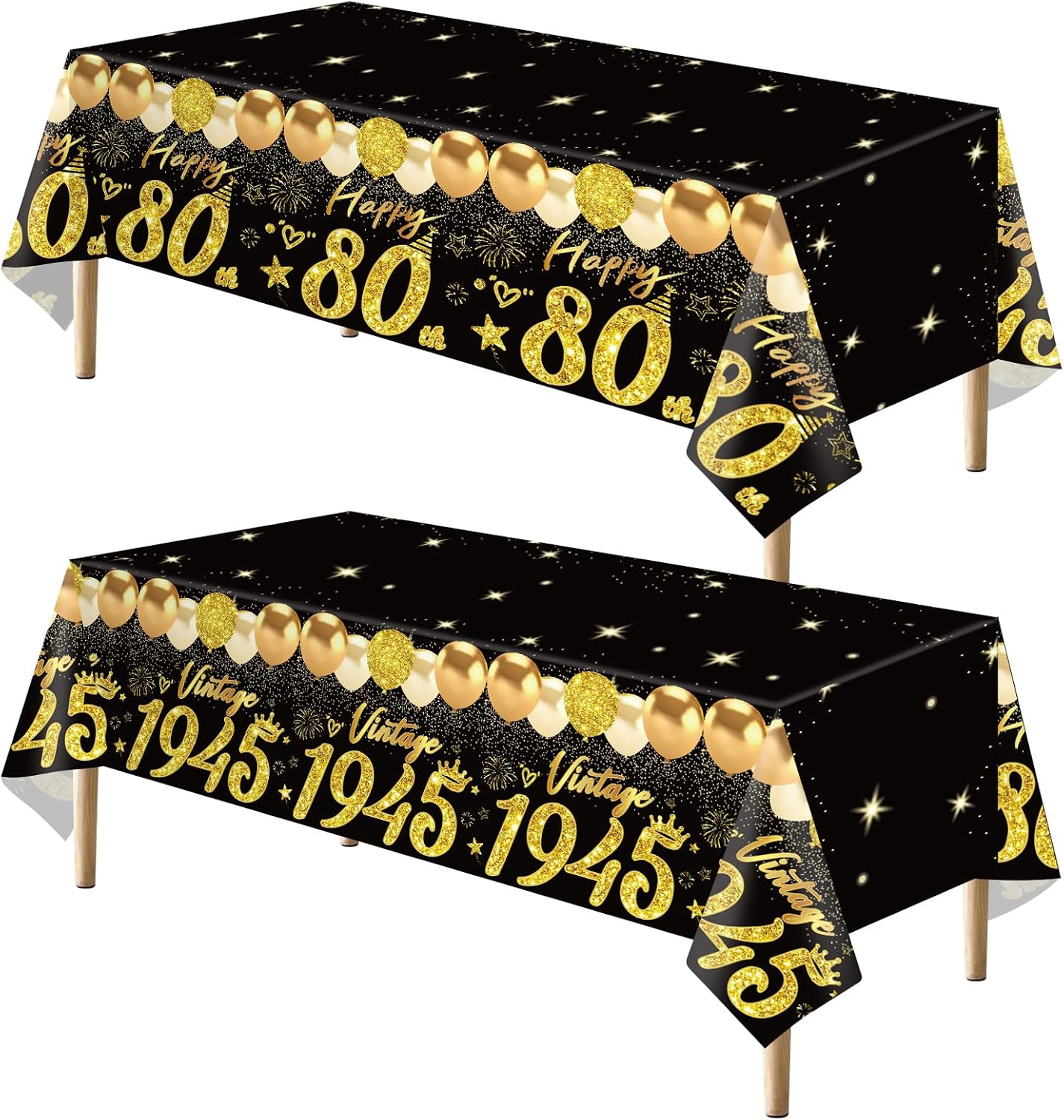 Uiorgui 2pcs 80th Birthday Tablecloth Set