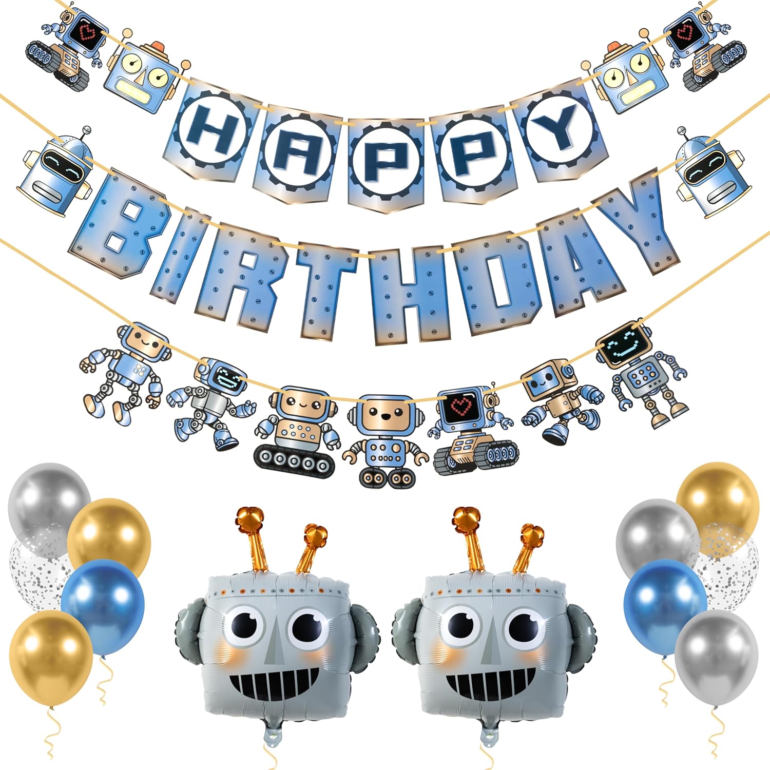 Pirese Robot Birthday Decor Banner