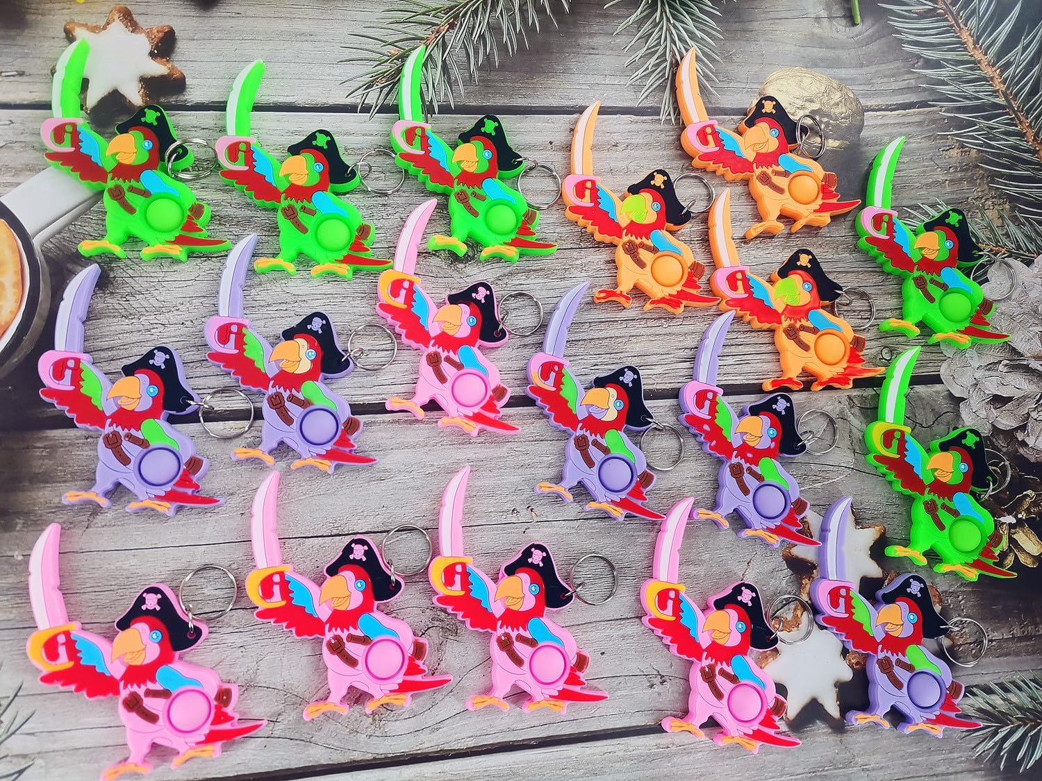 20 Packs Bulk Mini Pop Parrots Keychain Fidgets